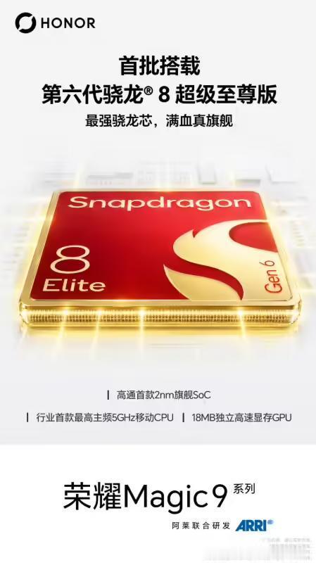 9月23日，荣耀Magic9系列迎来新一轮核心技术信息解禁，正式对外公布旗舰芯片