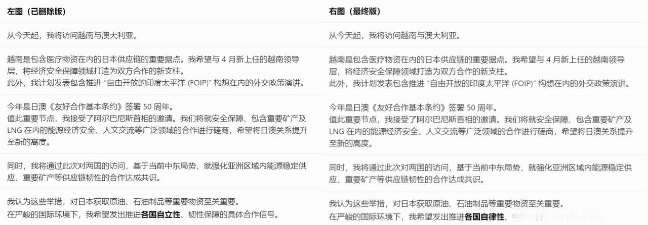 今（1）日下午，日本右翼高市毒苗发了两个帖子。
左图为最初发布后迅速删除的版本，