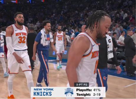 半场三分19中2，赛季新低。骑士vs尼克斯NBA