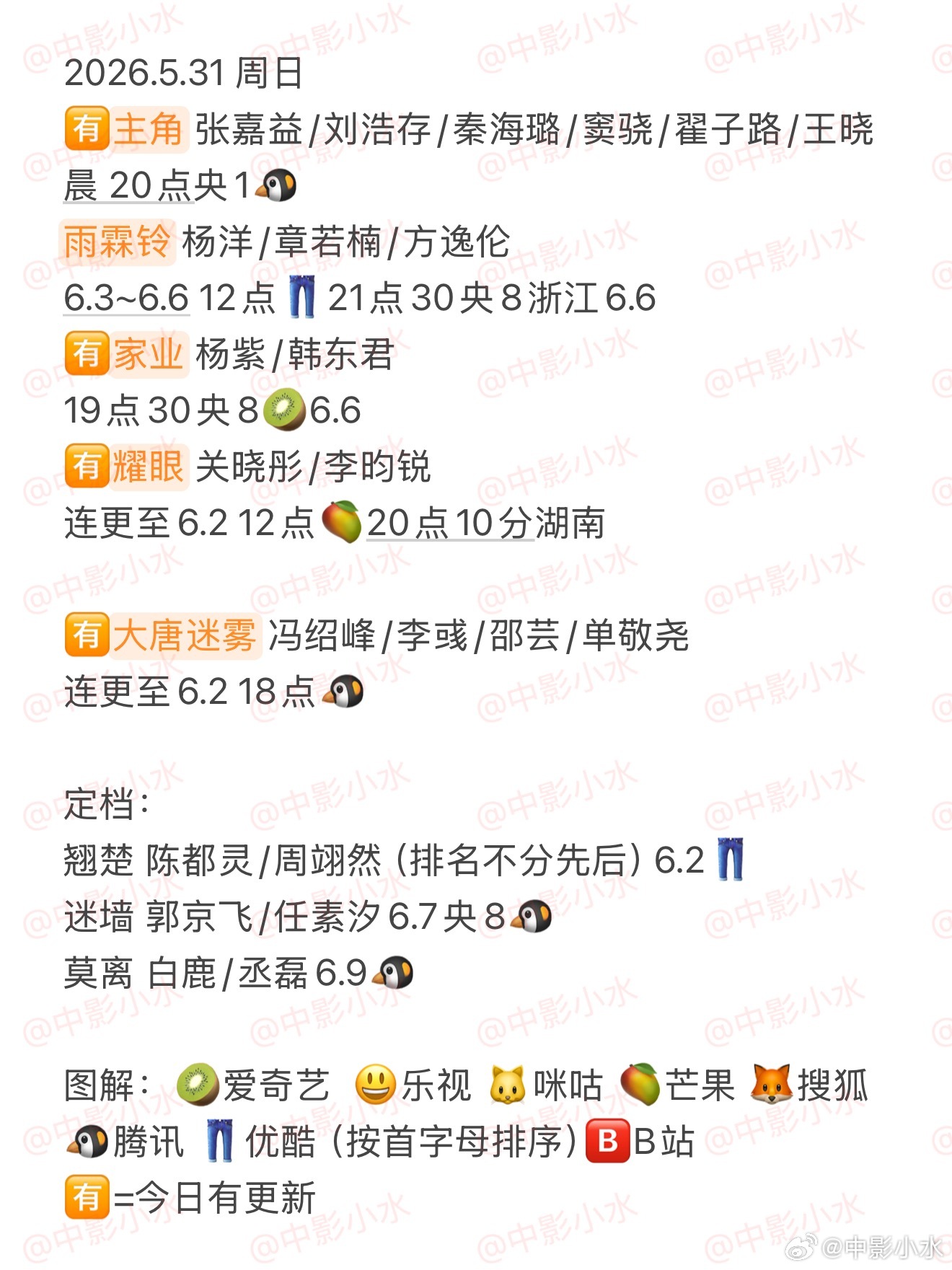 拯救剧荒     5月31日，今晚看点啥？？图1 追剧日历 图2 综艺日历  图