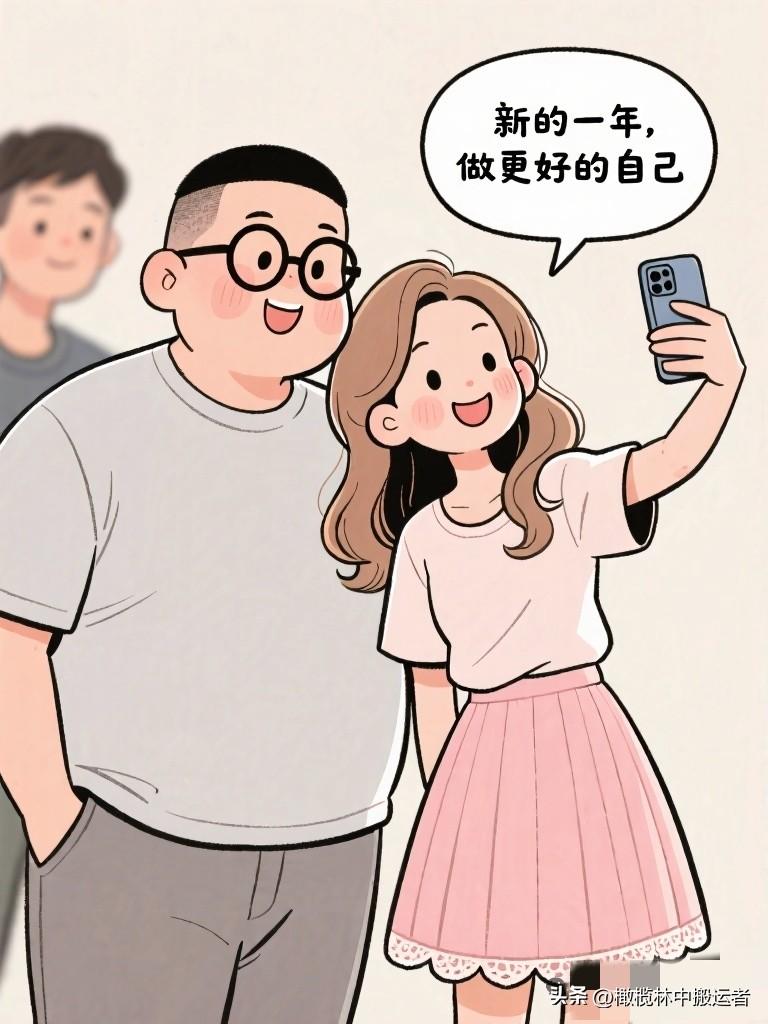 搞笑漫画：老婆发一条朋友圈，配张年后自拍，文案：“新的一年，做更好的自己。”五分