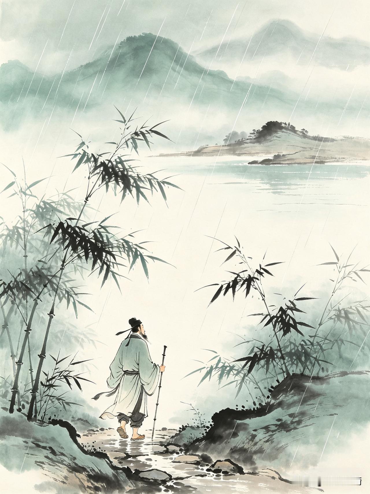 《雨落心开，苦乐自栽；雨洗尘心，天地清明；雨中见性，风雨即晴》

雨落千般皆自惹