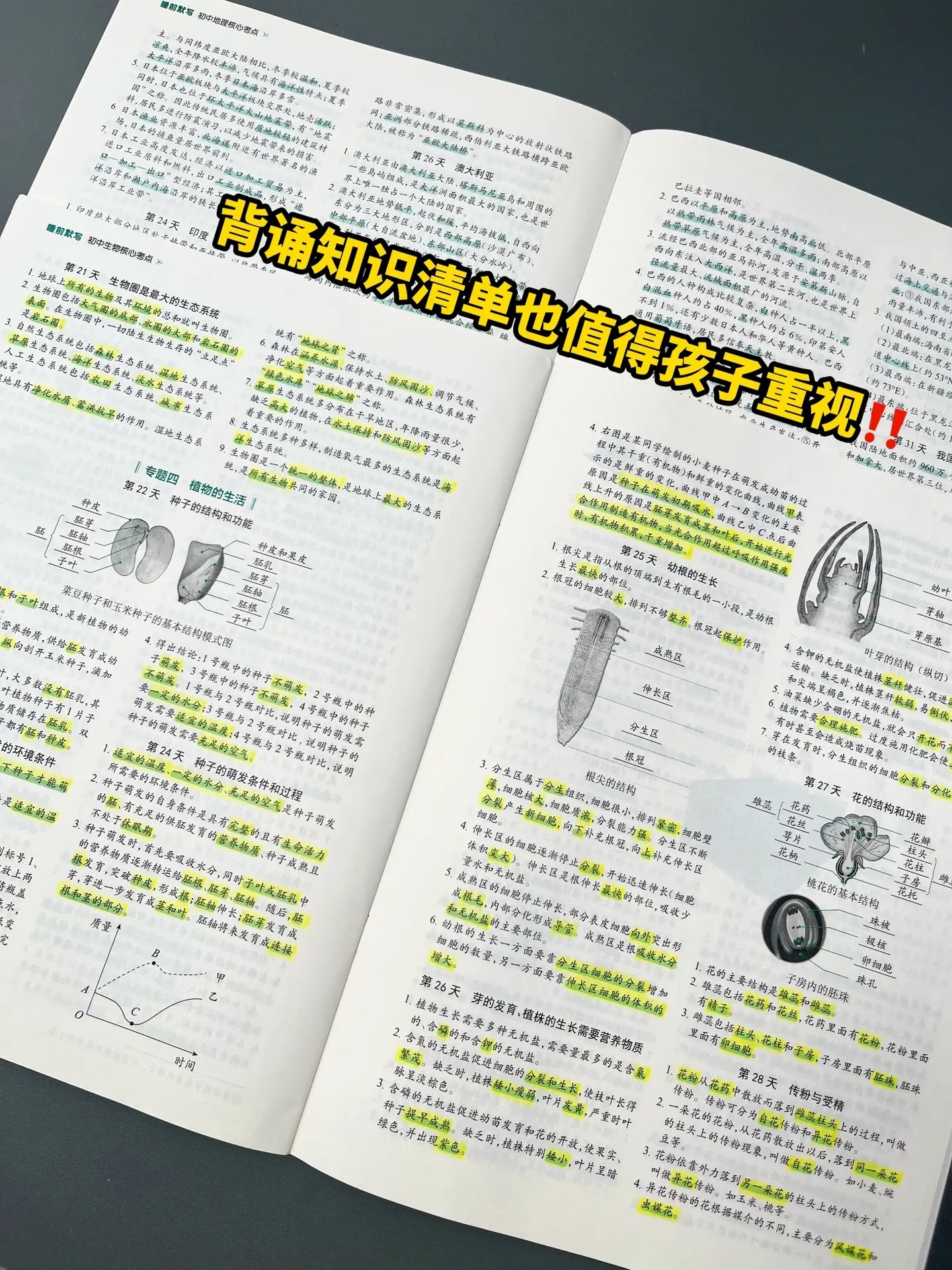 初中小四门睡前默写，初中三年的知识点考点全覆盖，同步课本，每天一练省时高效