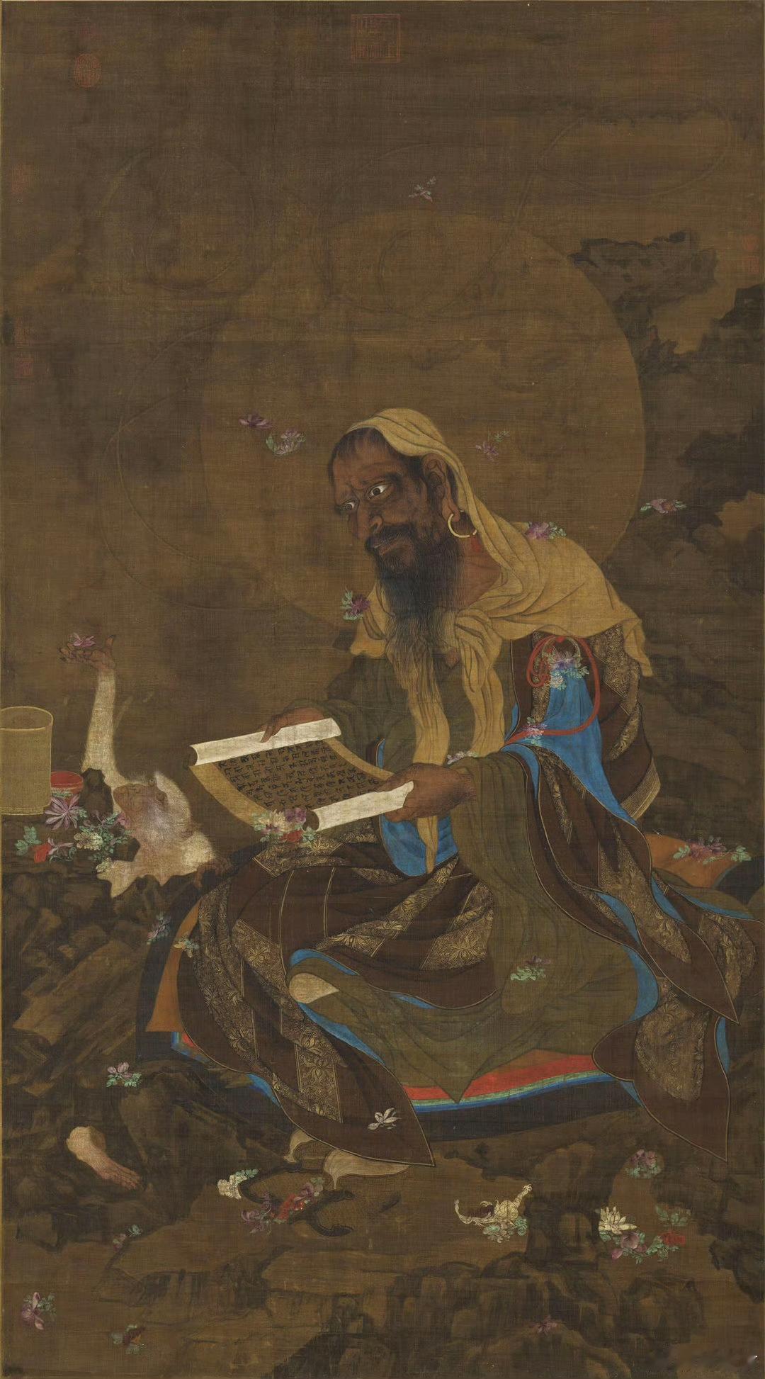 元代宣梵雨花图
材质：绢本设色
原作尺寸：175.3×98.2厘米
台北故宫博物