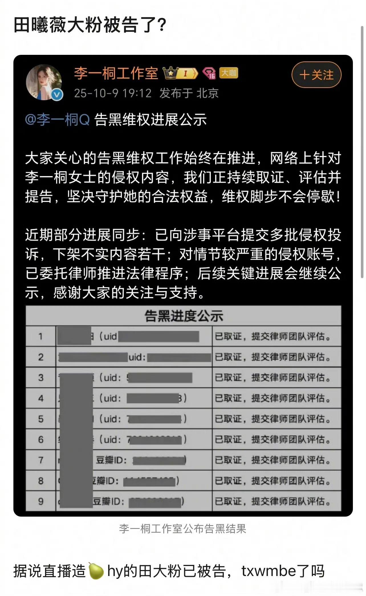 投：李一桐全平台告了一批田曦薇粉丝，桐心薇泯这是be了吗[哆啦A梦吃惊][哆啦A