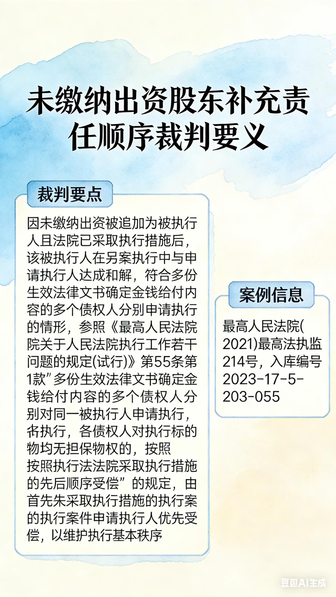 未缴纳出资股东被追加为多个案件的被执行人时，承担补充责任的顺序如何确定
裁判要义