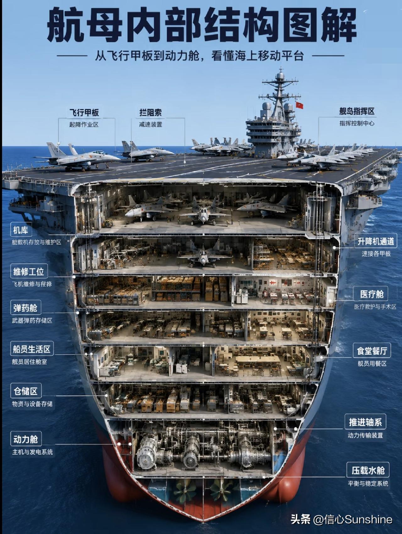 长知识: 航母内部结构图解。