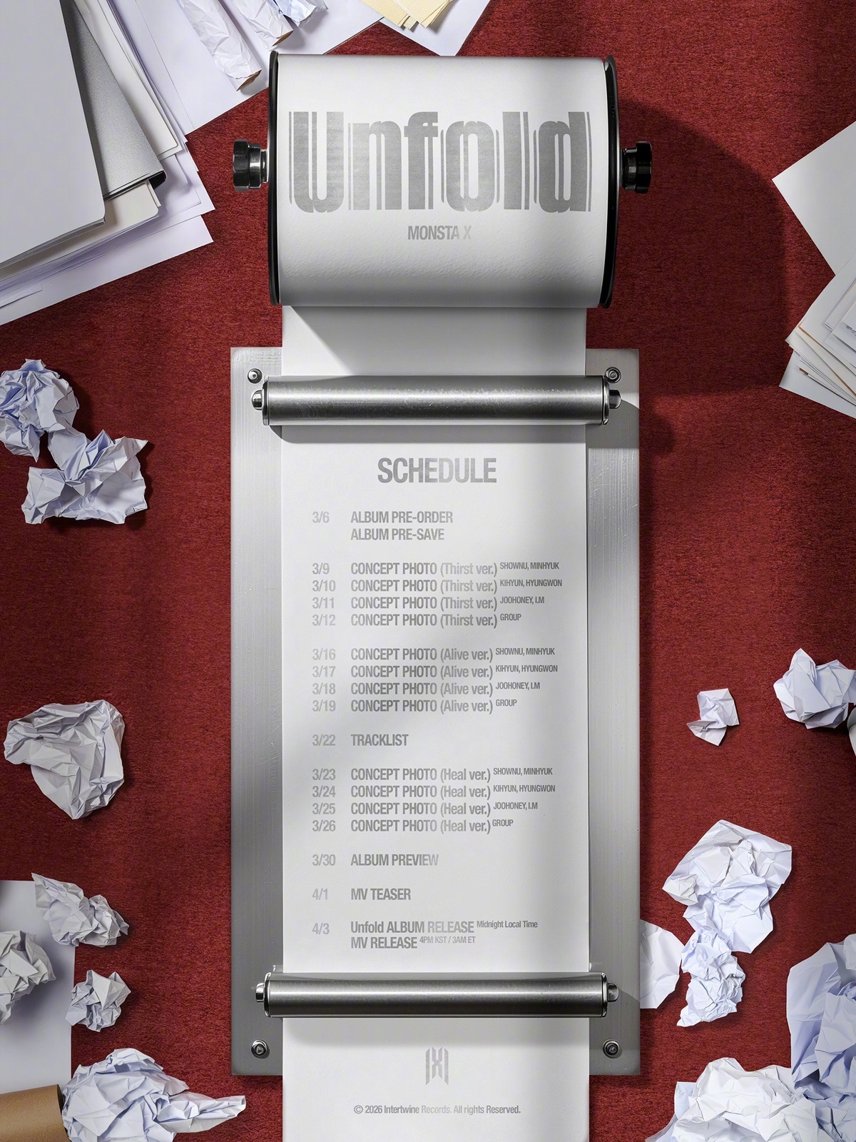 【Twi】MONSTA X 英文专辑《Unfold》发行日程公开，0403期待！