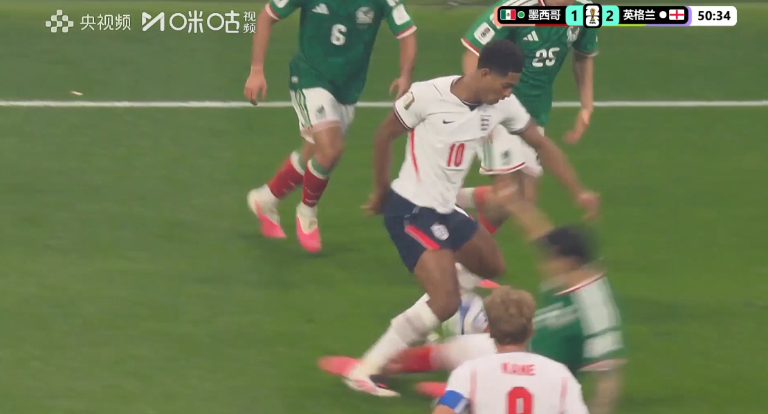 #贝林厄姆连过三人# 2026年世界杯1/8决赛，墨西哥对阵英格兰贝林厄姆本场发