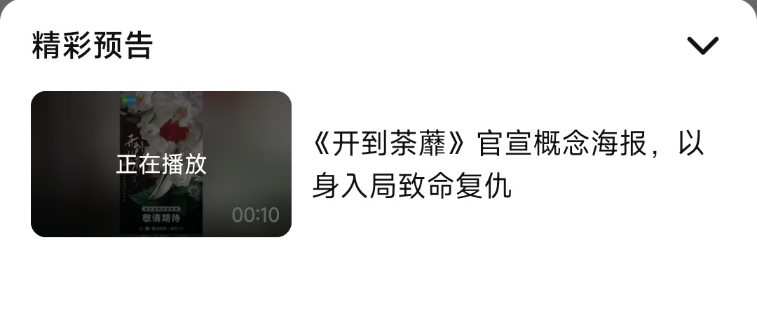 预告文案：《开到荼蘼》官宣概念海报，以身入局致命复仇；左侧缩略图能看到海报文字“