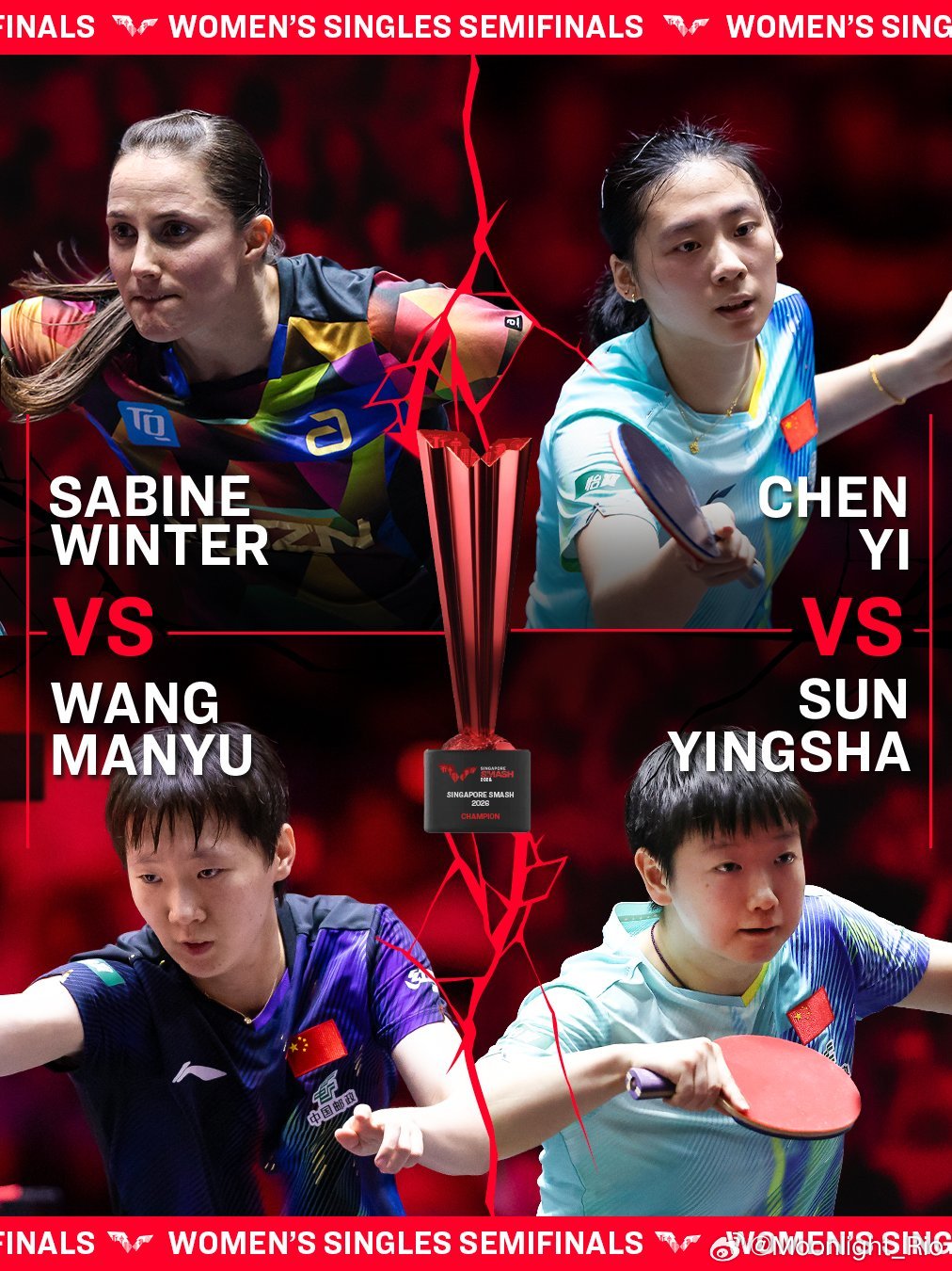 WTT新加坡大满贯2026 单打半决赛对阵海报⚔️ 