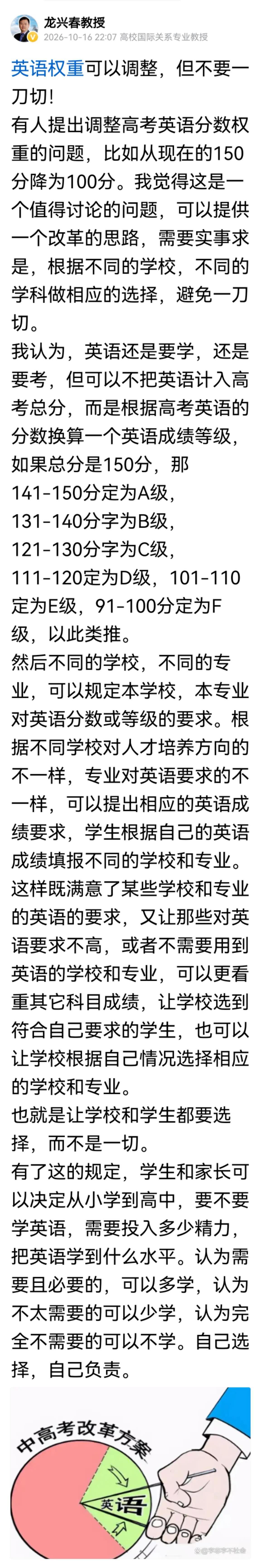 汤家凤项立刚是中文差，还是人品差！
我是赞同“降低高考中的英语权重”，而且还提出