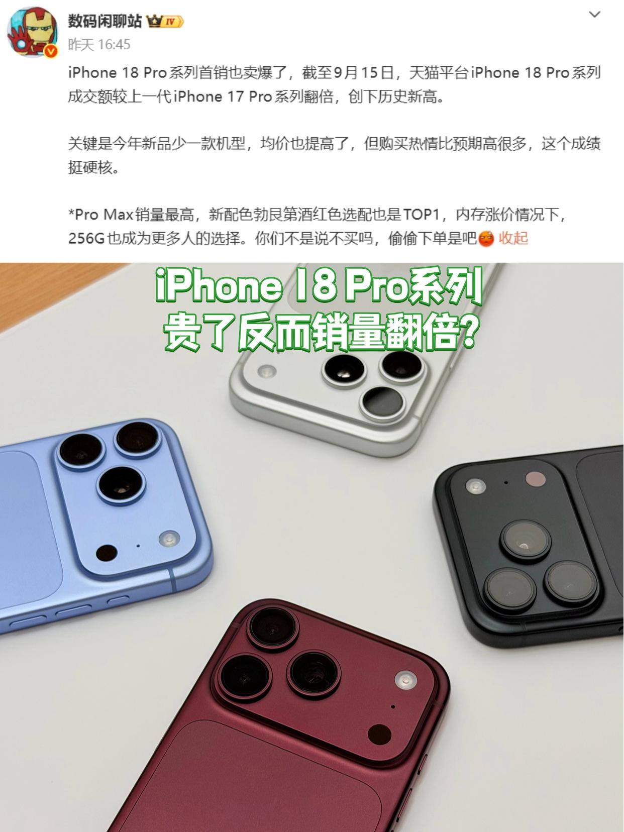 没想到iPhone18 Pro系列涨价后，首销销量比iPhone 17 Pro系