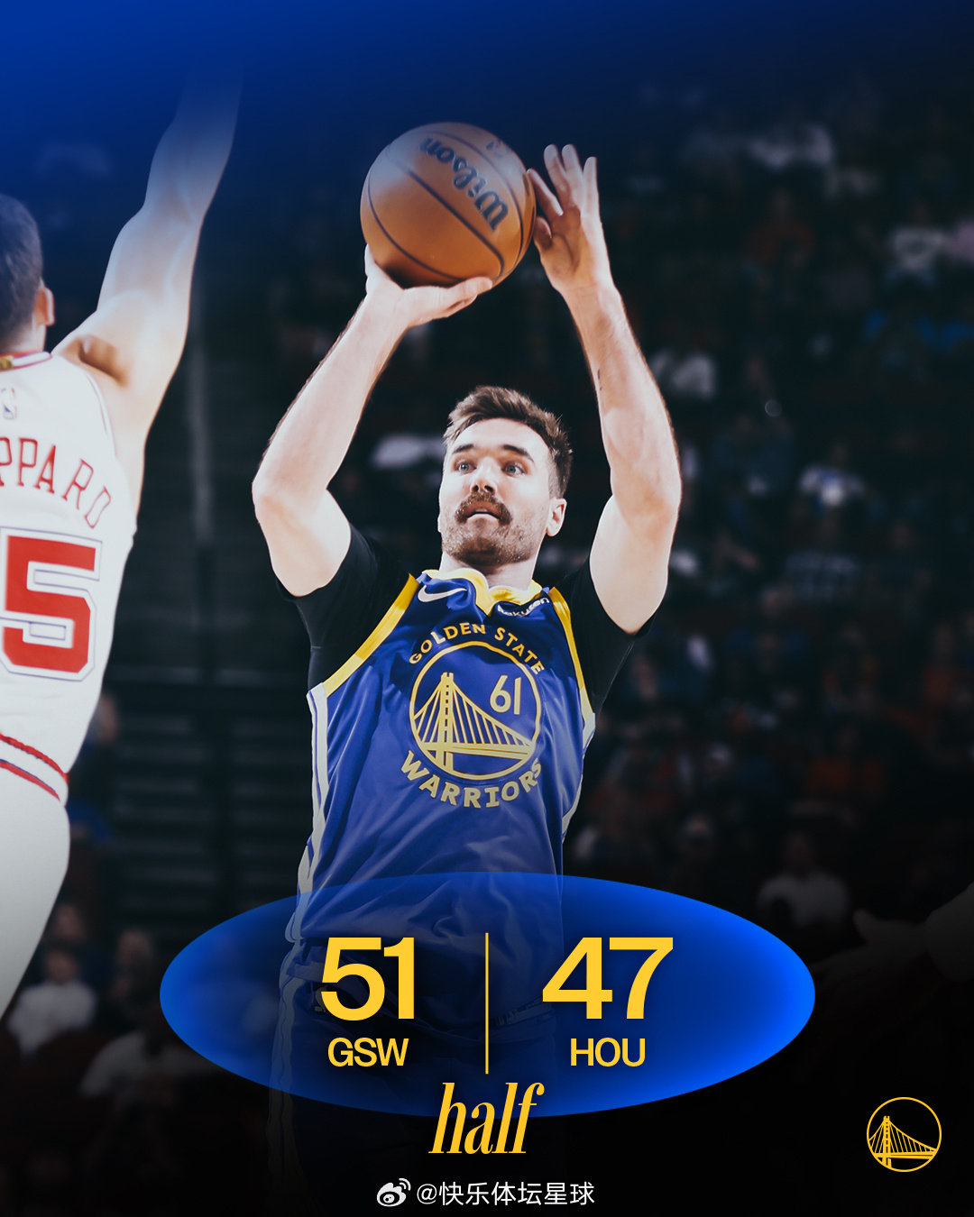 领先结束上半场。金州勇士勇士vs火箭  cr：Love-勇士 