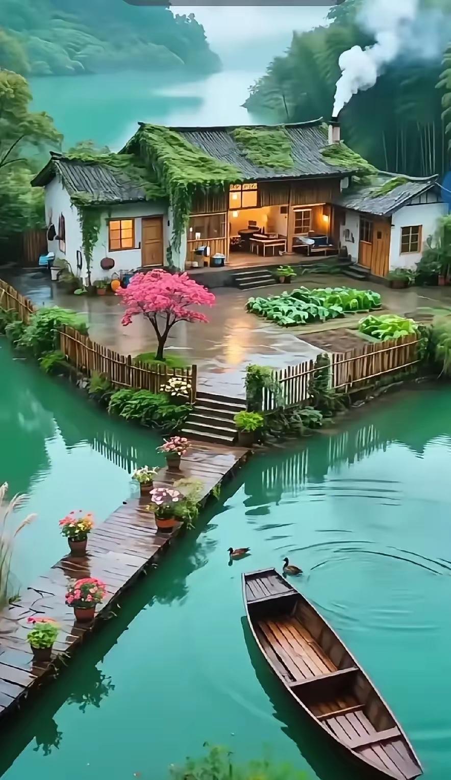 雨歇摘得园中菜，
家闲漫尝桌上茶。
横批：《摘菜与尝茶》