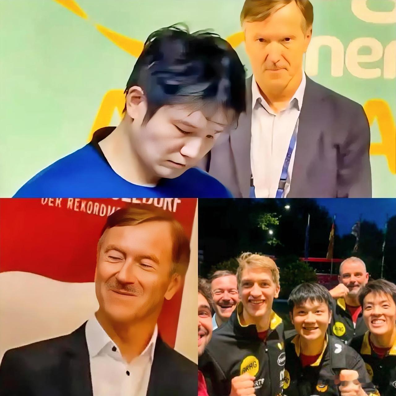 8月27日凌晨，杜塞尔多夫赢球后发了张全队合照。樊振东站C位，经理站后排角落，嘴