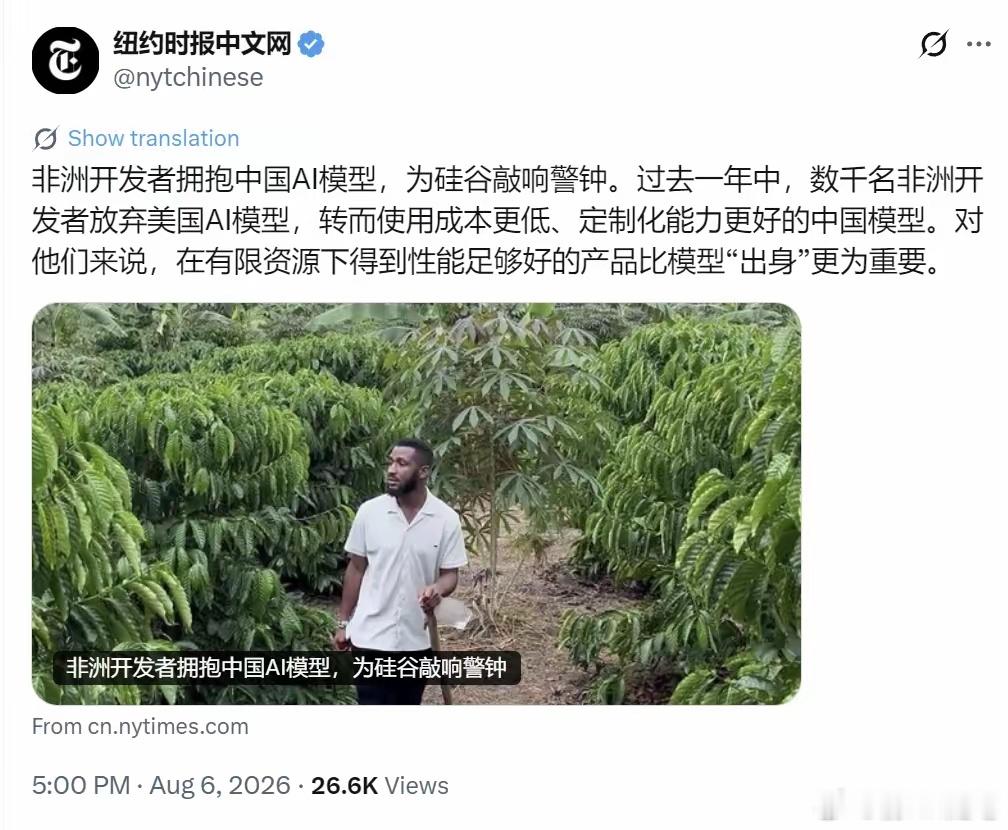 性价比才是现在AI全球竞争的真正底牌！外媒报道，过去一年，大量非洲开发者放弃美国