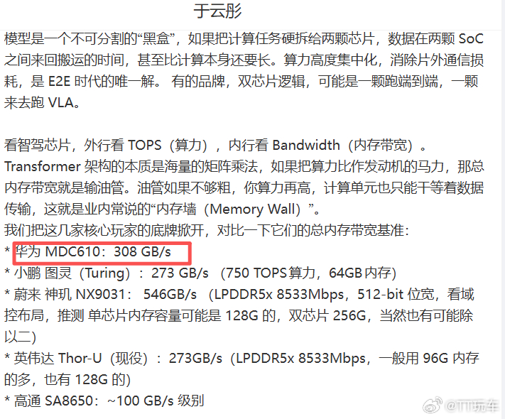 鸿蒙智行 五年的前的MDC610怎么可能带宽能到300GB/s 呢？MDC610