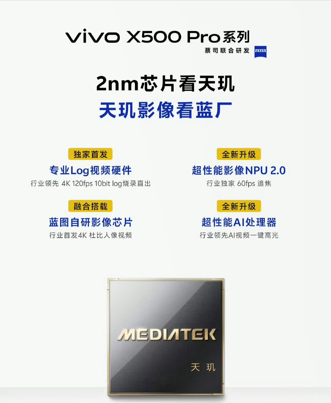 vivo X500 Pro系列全球首发蓝晶×天玑9600 Pro 2nm旗舰芯片