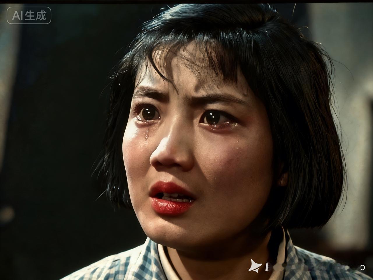 这位女士看起来很难过，眼含泪水。