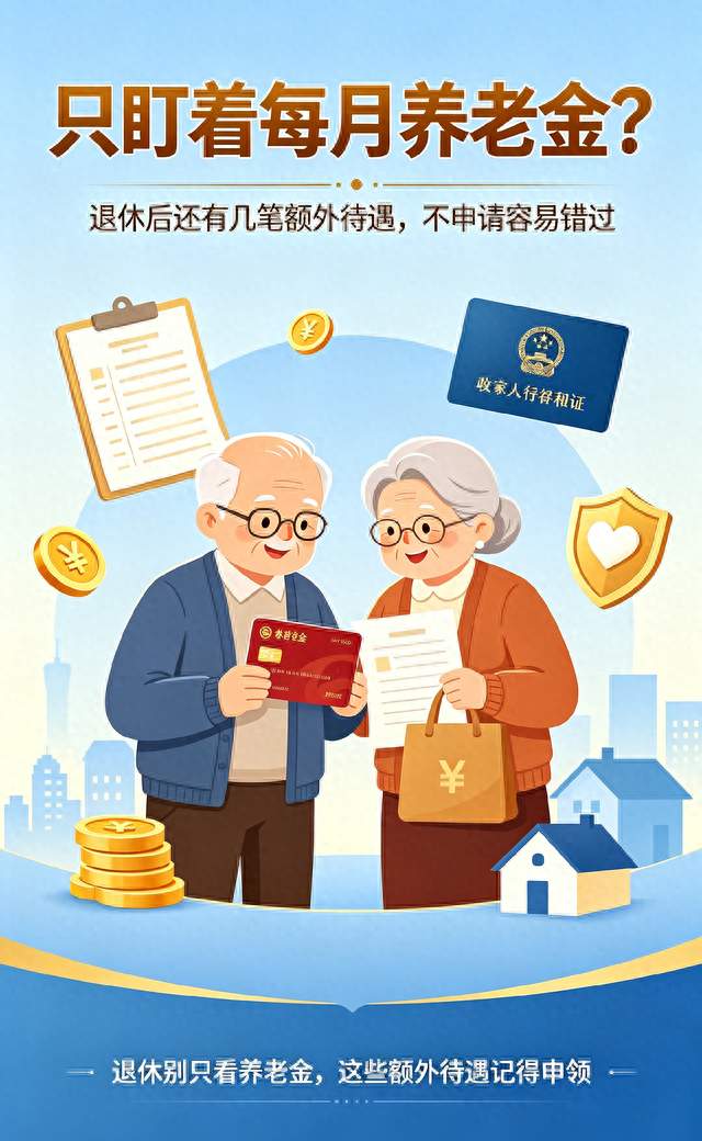 只盯着每月养老金？退休后还有几笔额外待遇，不申请容易错过
