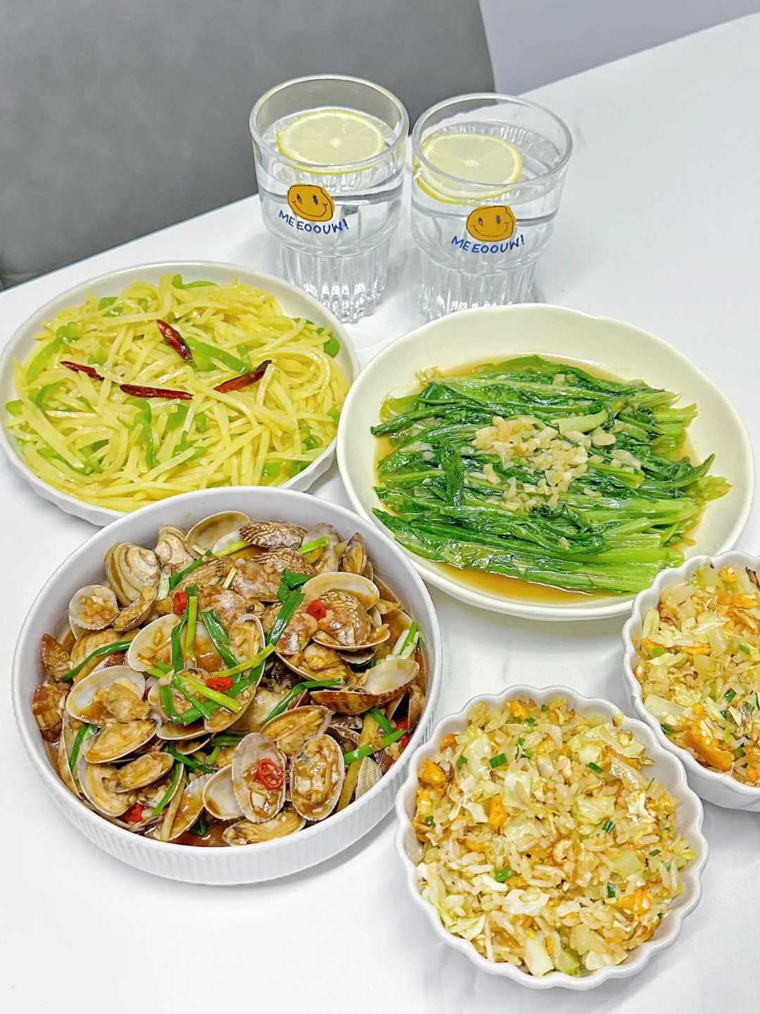 ✅晚餐分享｜辣炒花甲➕青椒土豆丝➕蒜蓉油麦菜