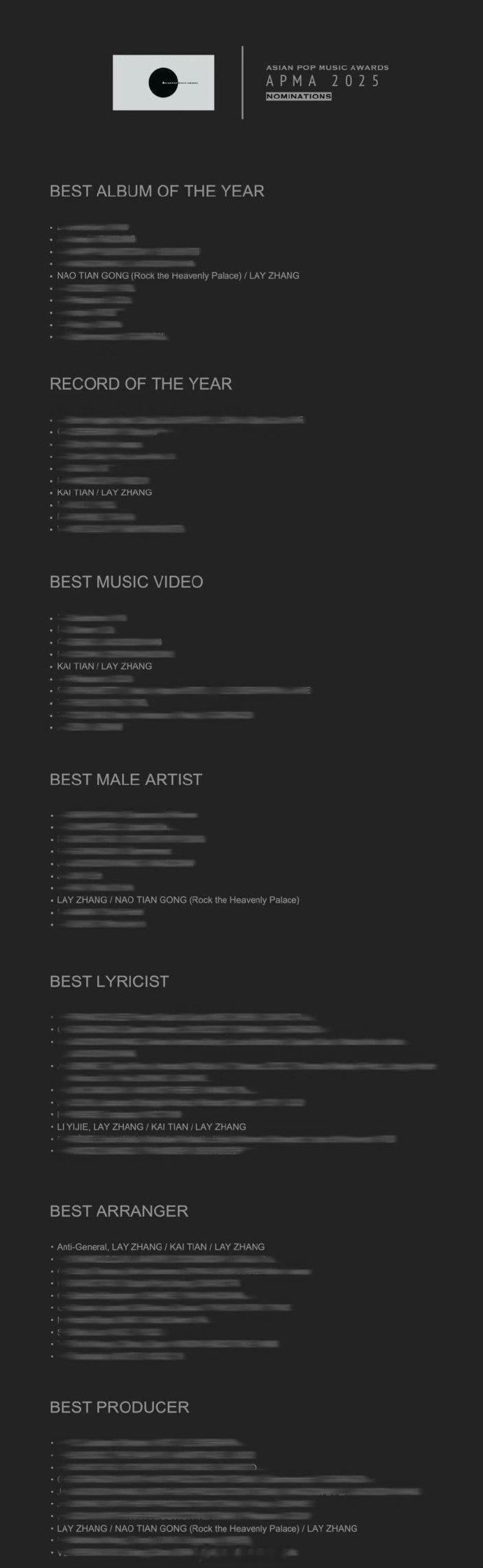 张艺兴APMA7项提名张艺兴你要不要这么牛！APMA 提名名单一出来直接惊到我，