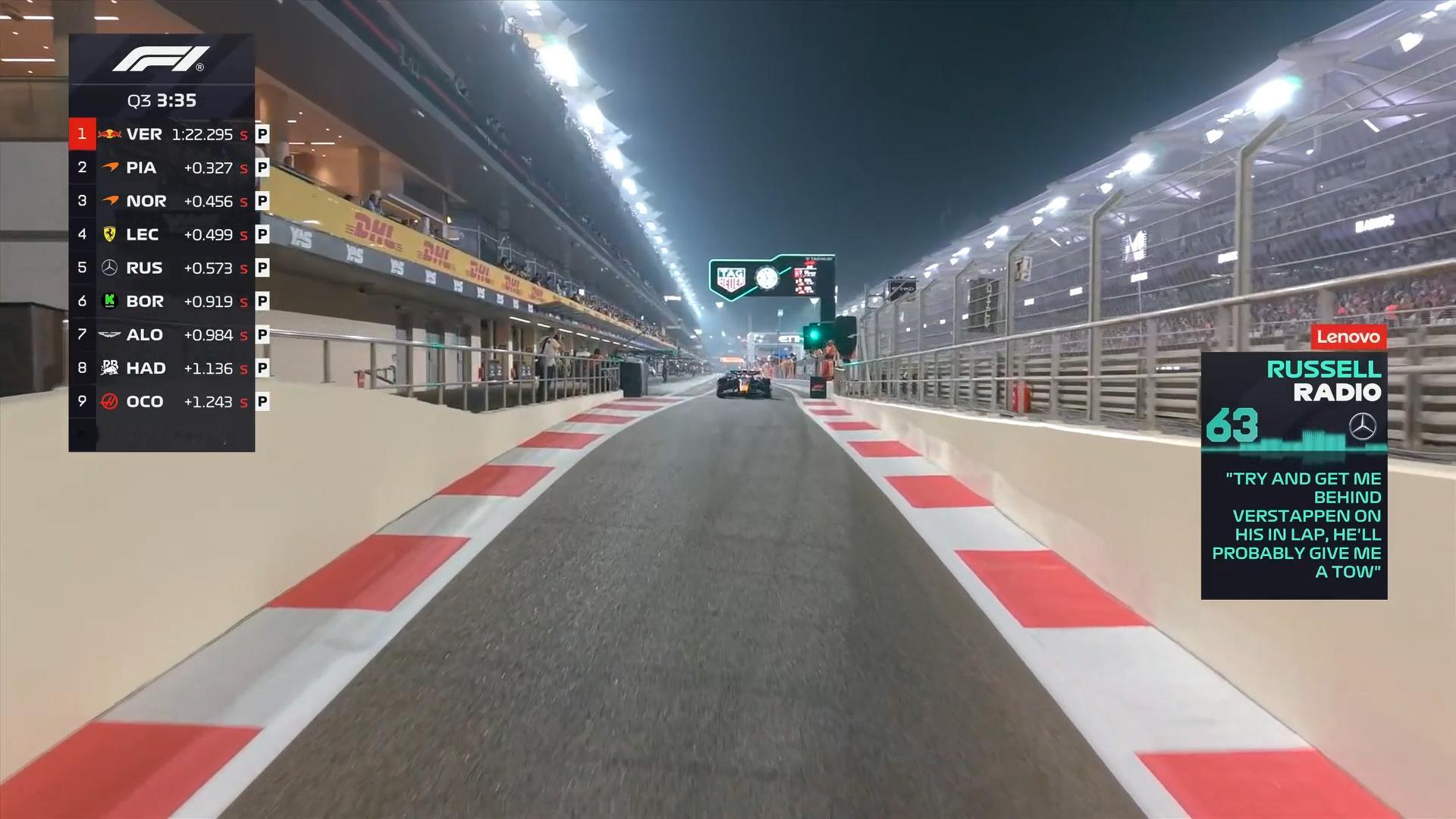 拉塞尔：当维斯塔潘跑回场圈时，尝试让我跟到他后面，他可能会给我拖尾流。F1202