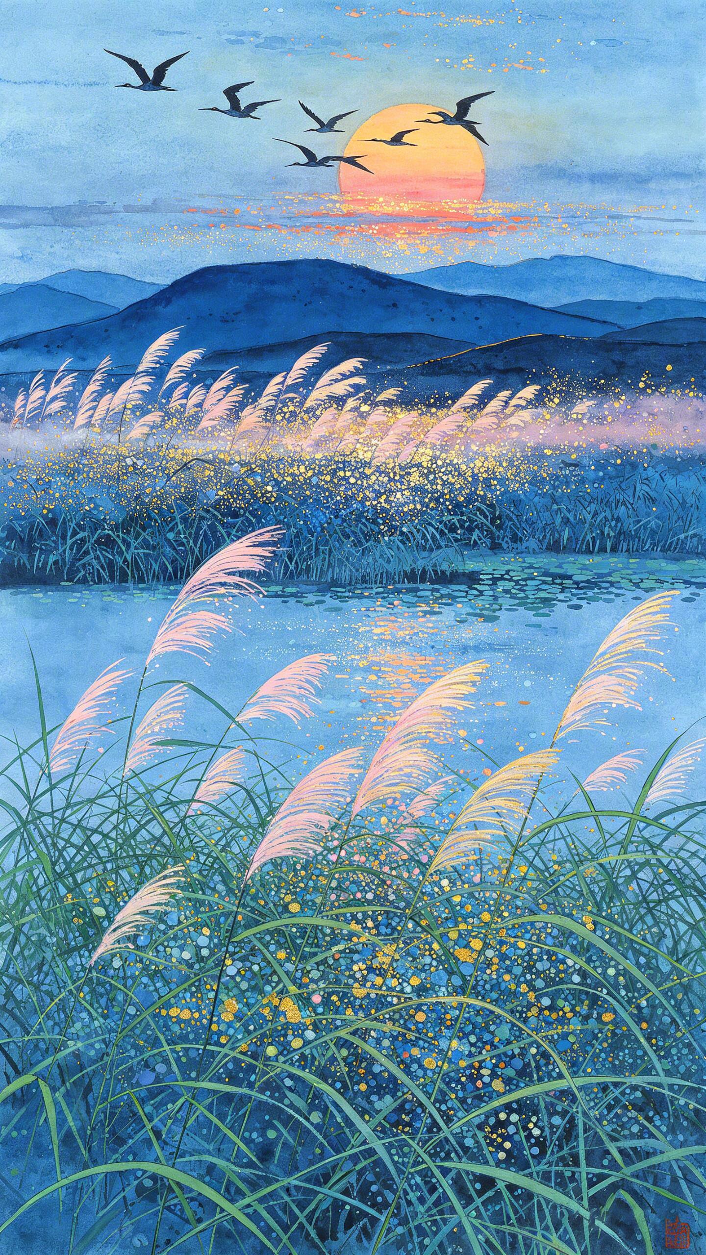 🌾日落、芦苇、湖心，此间便是温柔乡 