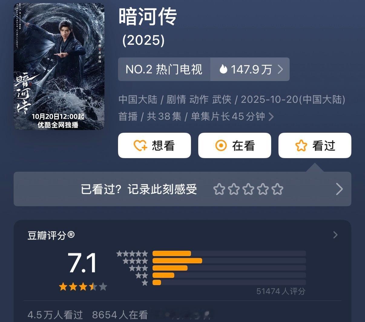 龚俊暗河传豆瓣开分7.1分，你觉得暗河传这个分数高了还是低了呢？[思考] ​​​