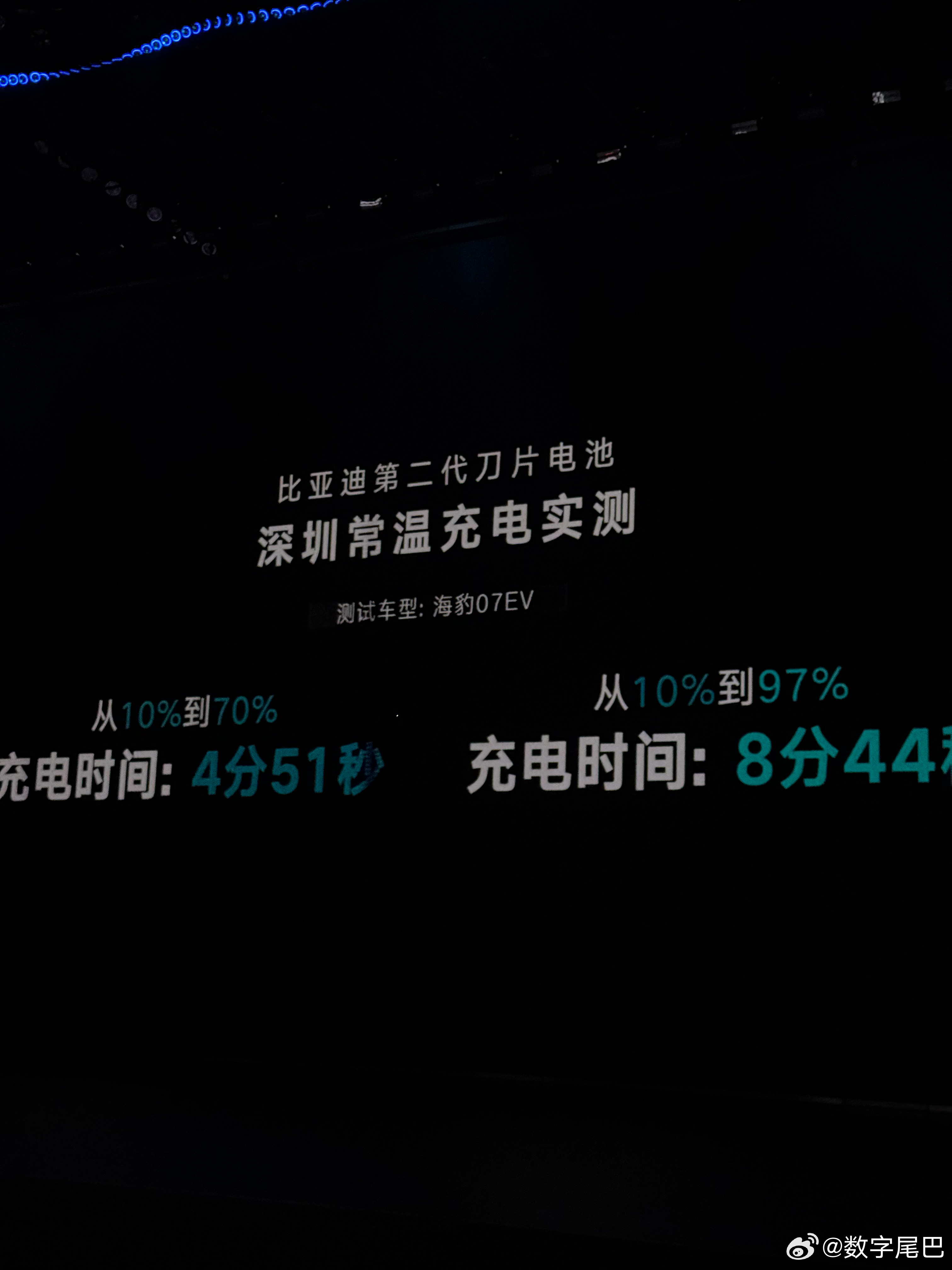比亚迪第二代刀片电池+闪充，10%-97% 充电时间，9 分钟
