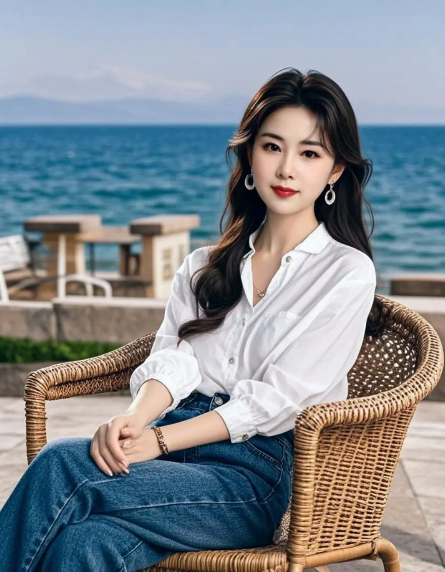 AI海滨优雅倩影