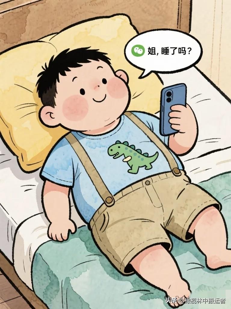 搞笑漫画：夜十一点姐姐房间的灯还亮着，弟弟发来微信： “姐，睡了吗？” “还没，