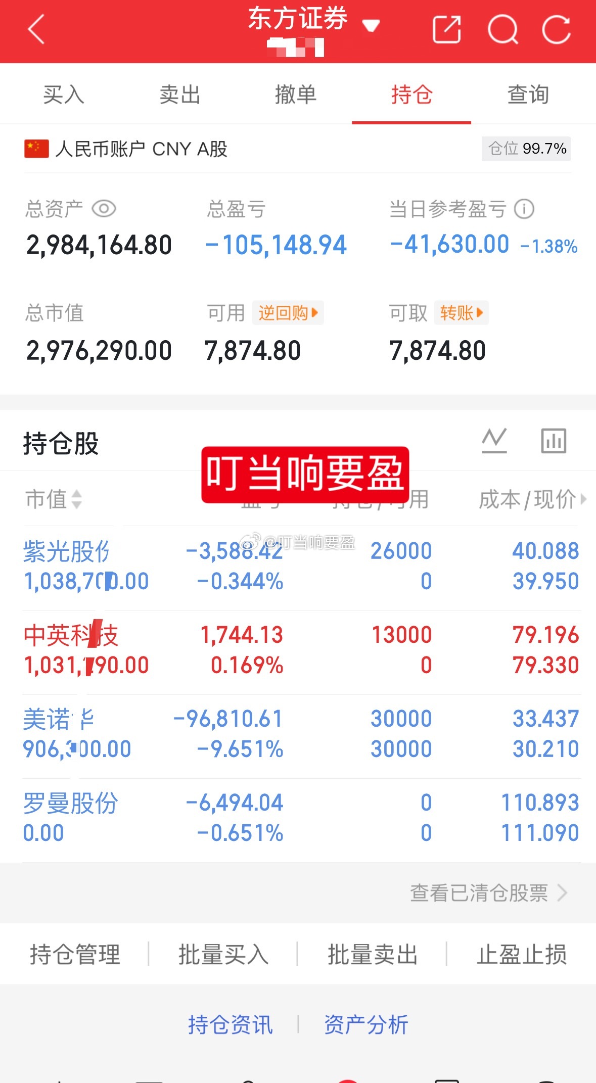1百w挑战一年翻5倍（第112天）目前持有：000938紫光股份300936中英
