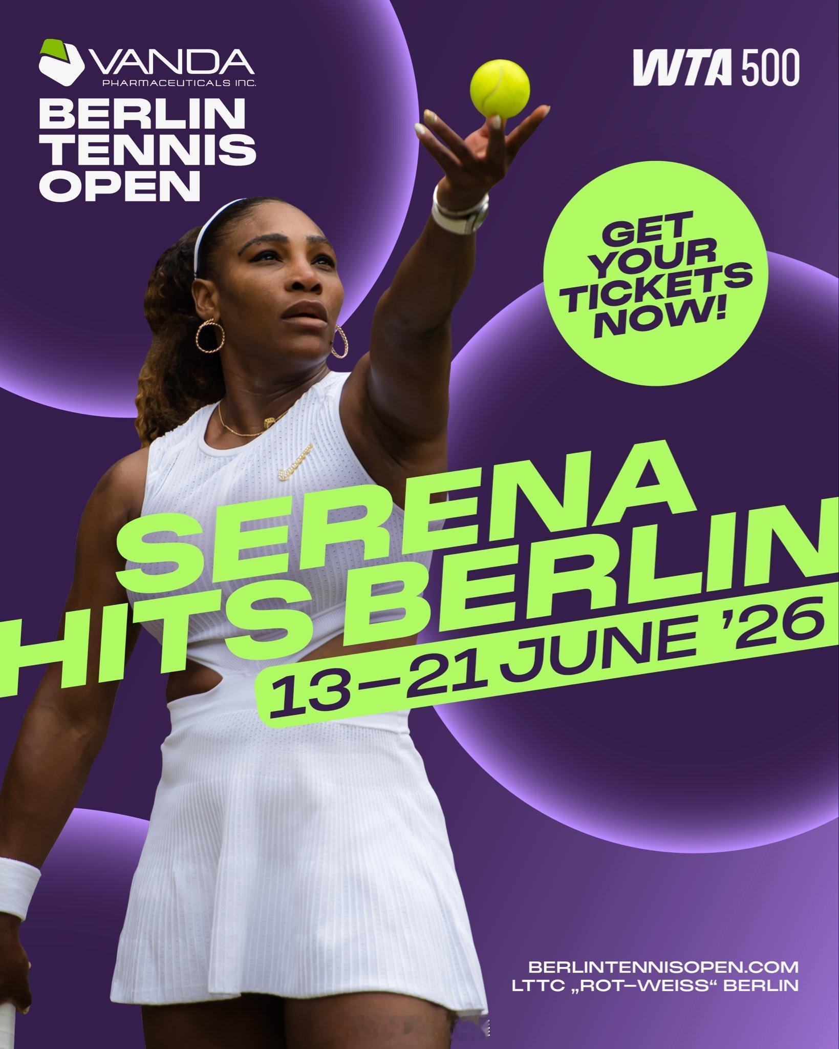 官宣：小威廉姆斯🇺🇸出战柏林WTA500赛！wta