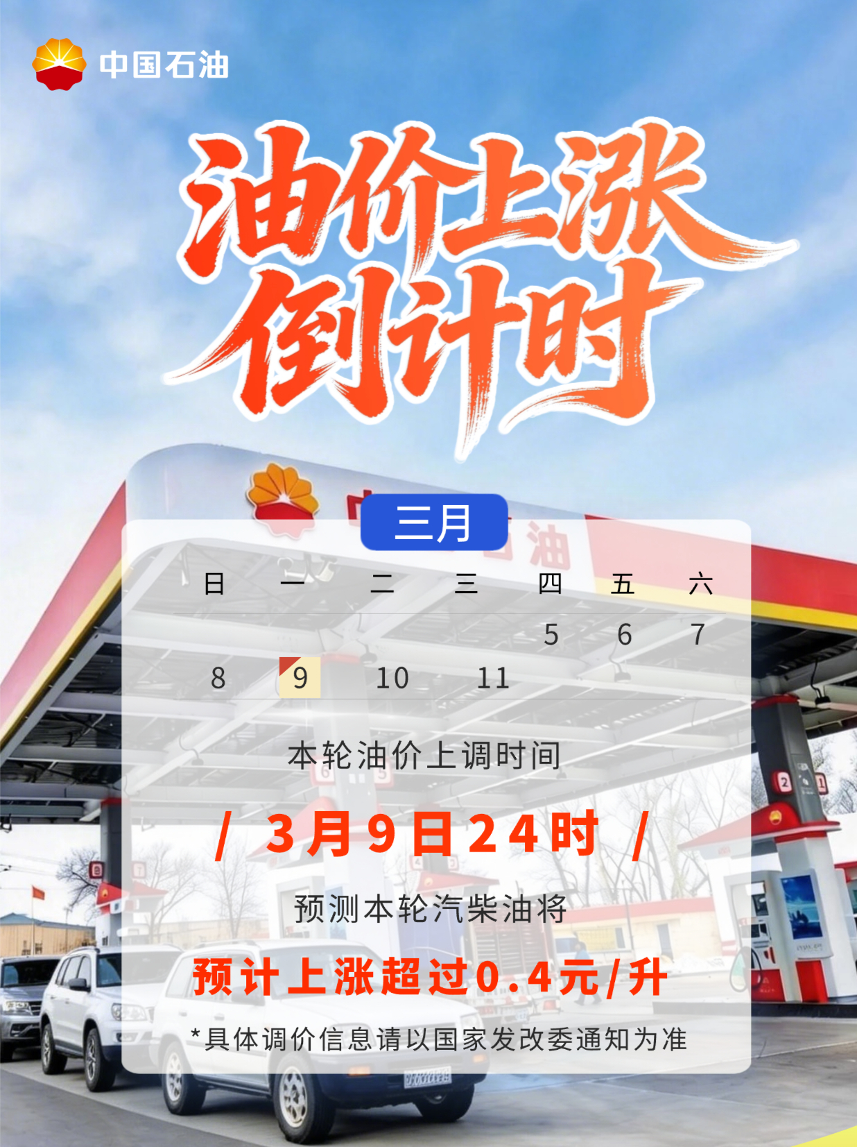 油价上涨倒计时！这次涨价要接近4毛/升了，算是很猛了，涨价之前还是去加一下吧