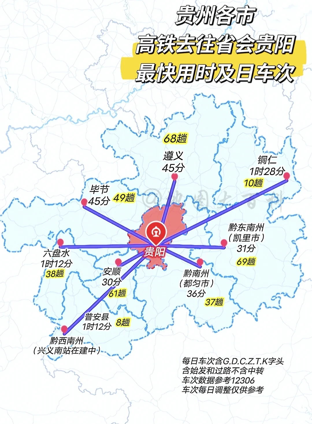 贵州各市去往省会贵阳每日车次及最快时间。自从2014年贵广高铁开通运营...