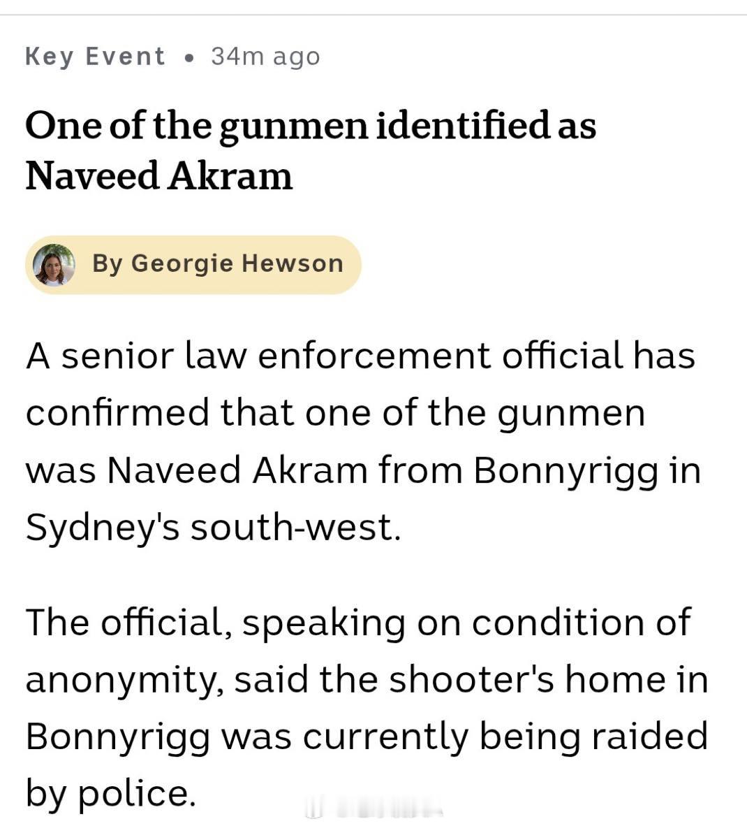 悉尼邦迪滩枪击事件10人死亡 关于悉尼枪击案其中一名枪手纳维德・阿克拉姆的最新信