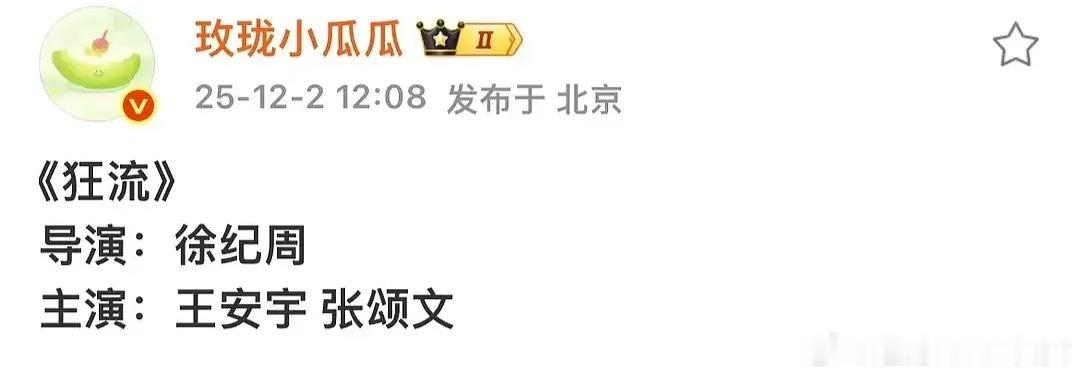 王安宇张颂文新剧《狂流》，狂飙姐妹篇，导演徐纪周。几个瓜主都说了，这个🫓不错 