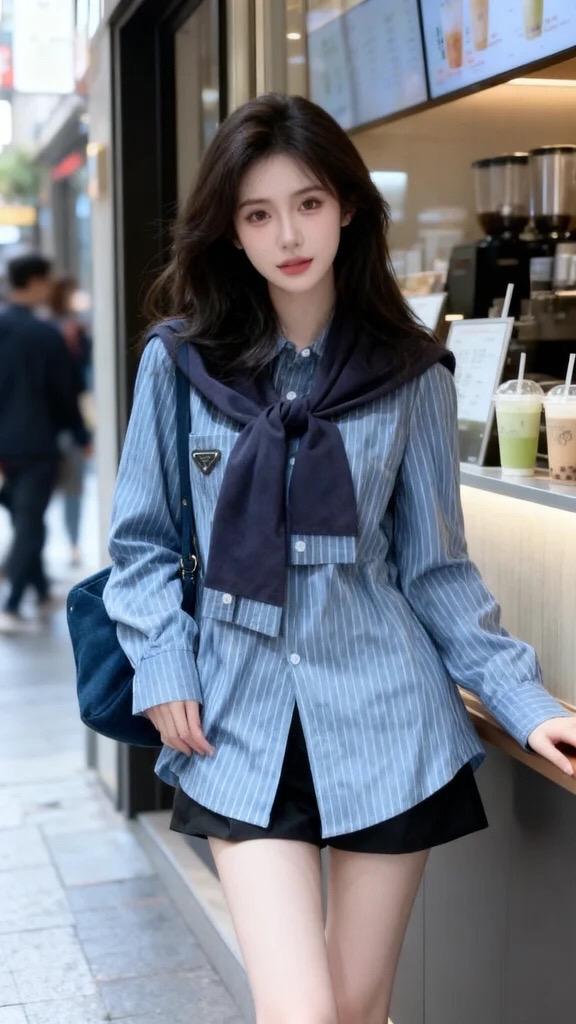 学院风穿搭 韩风穿搭 今日份清纯风穿搭 条纹穿搭yyds 街拍