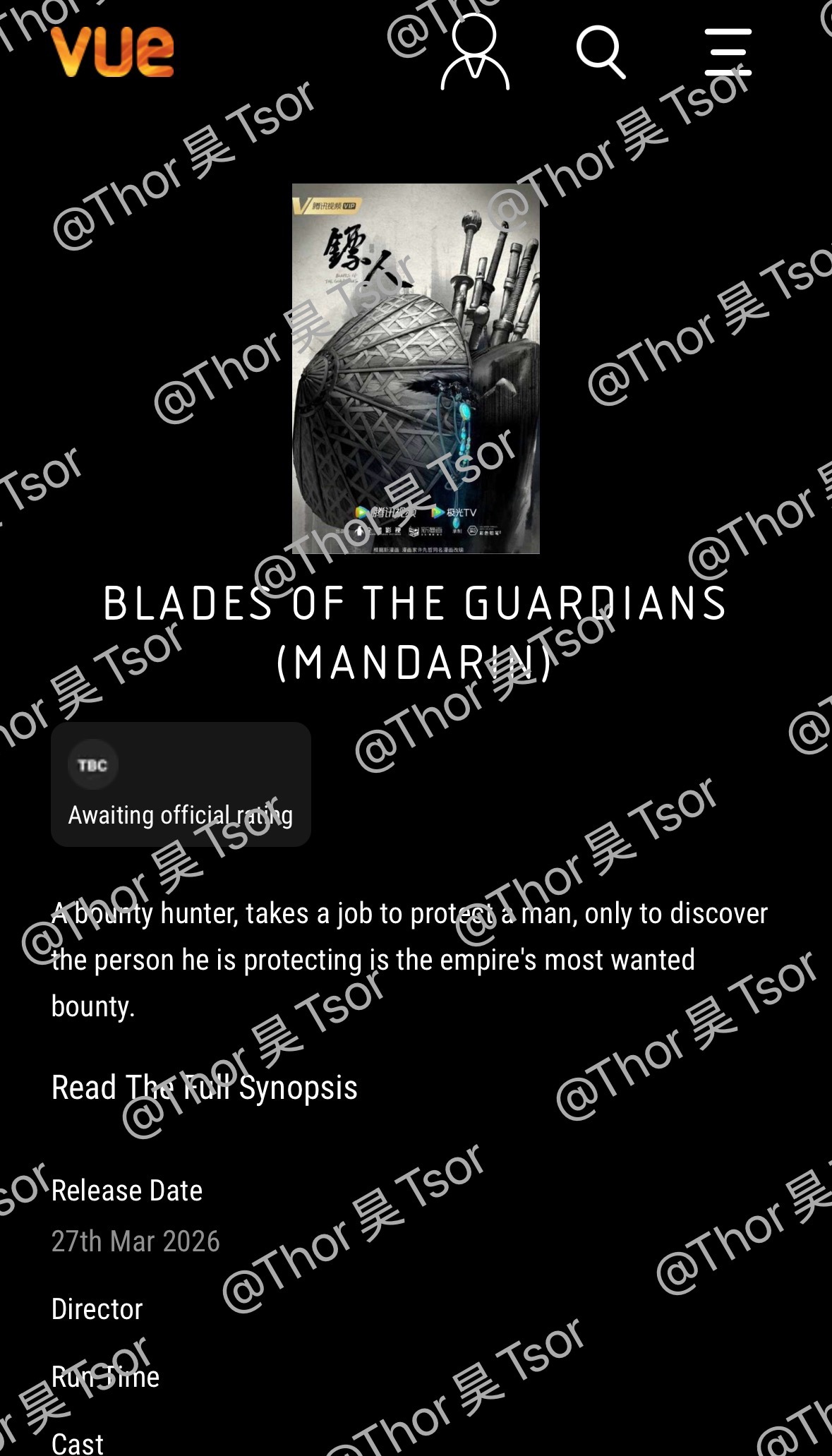 【英国资讯:吴京谢霆锋电影镖人英国公映 】据英国院线Vue cinema官网显示