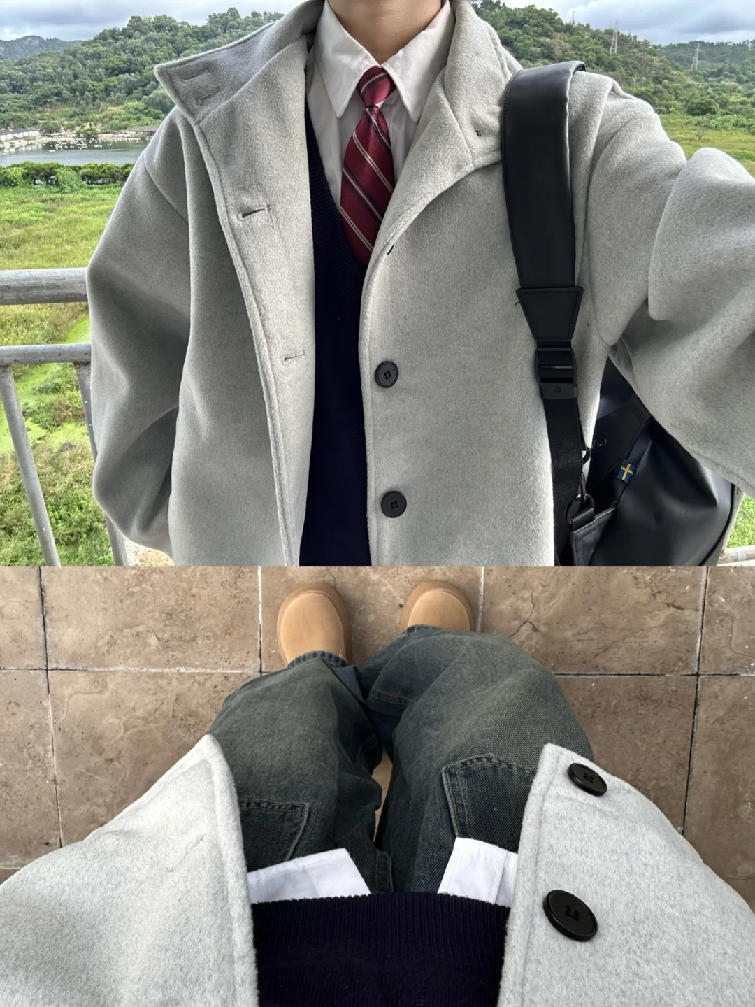初秋穿搭📨灰色立领毛呢外套复古感拉满！