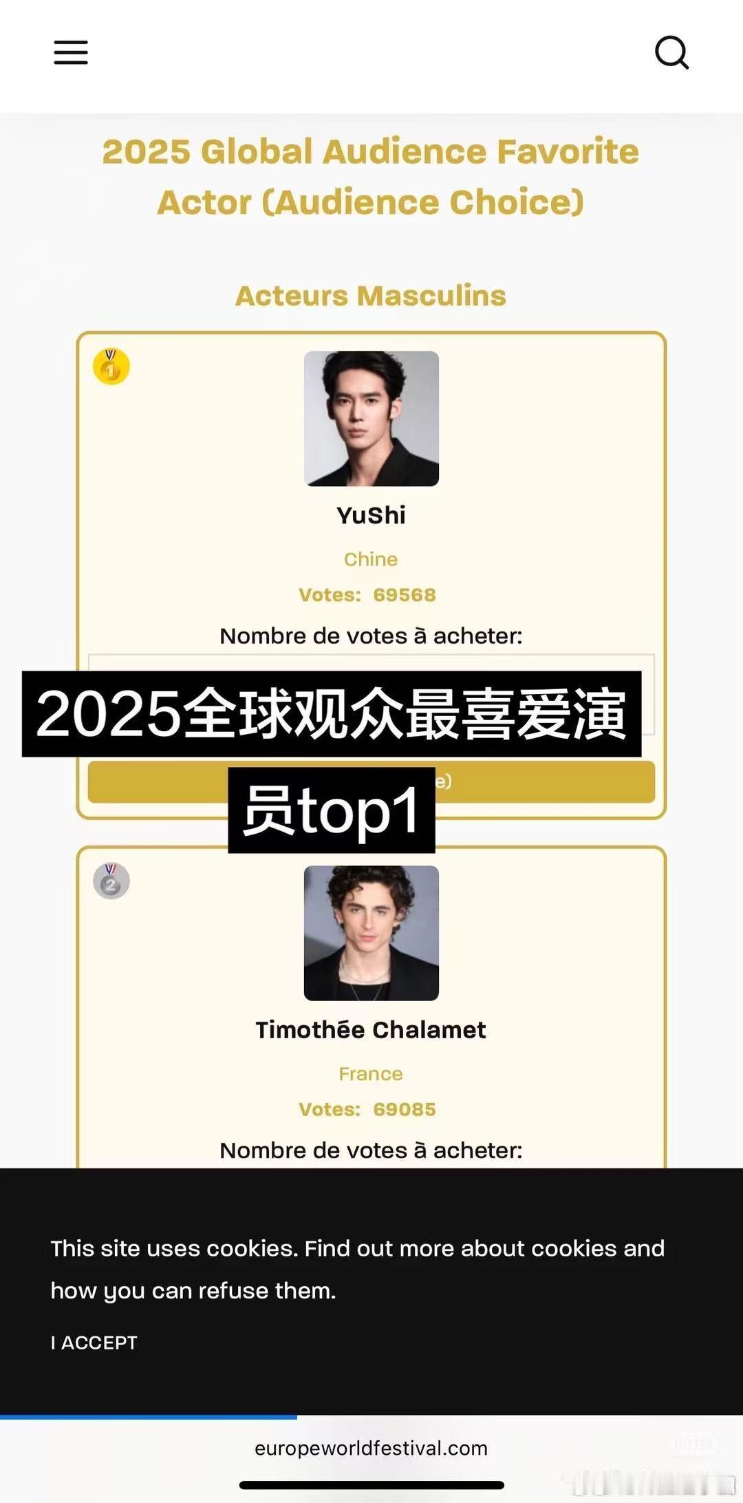 于适 获得2025年欧洲世界电影节（Europe World Film Fest