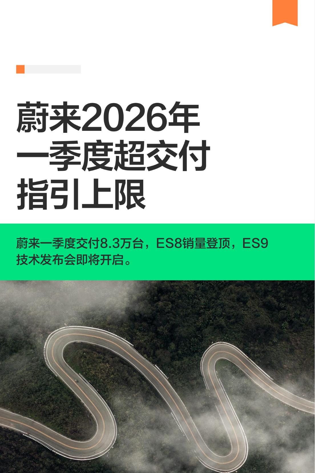 蔚来2026年一季度超交付指引上限
昨日蔚来美股大涨10%，今天果然官方传来喜报