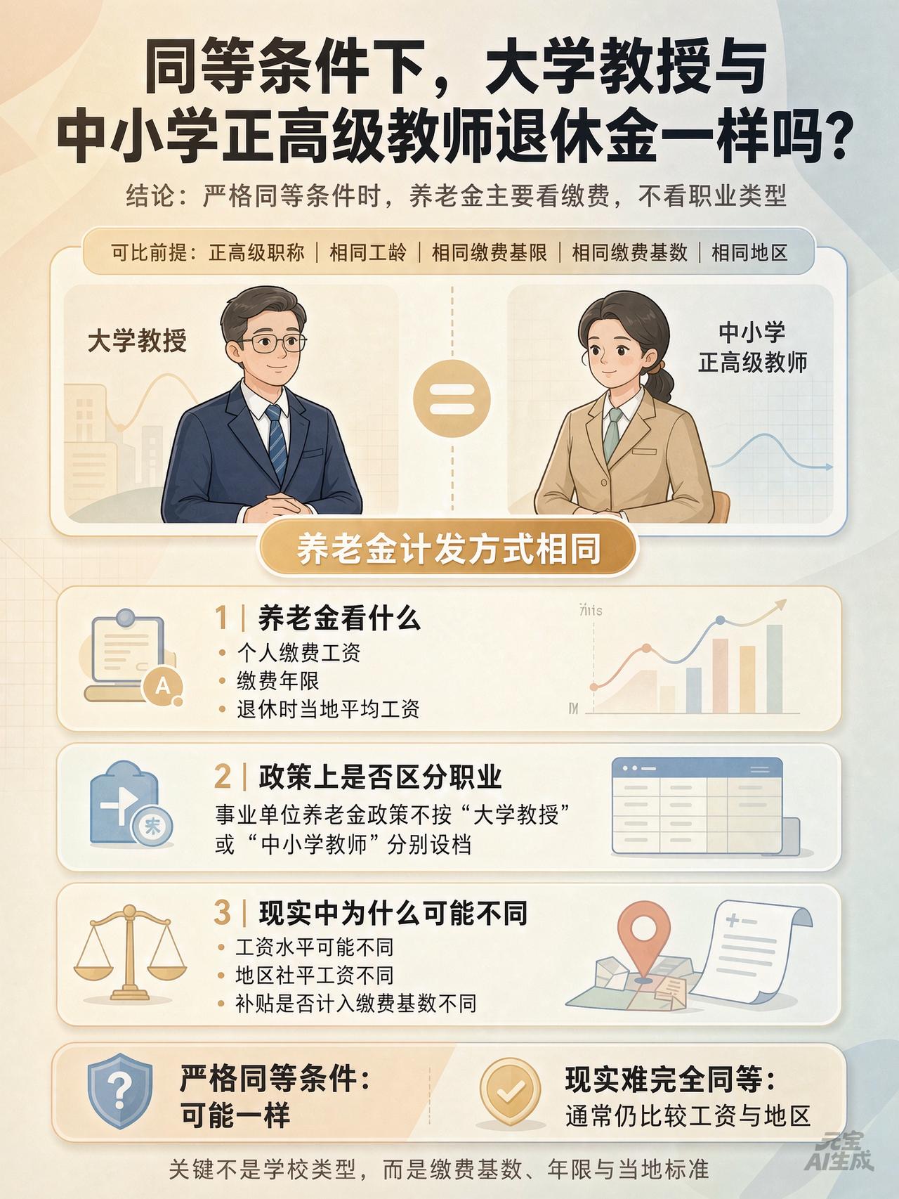 ✅理想同等条件（同市、同教龄、同是专技4级）：义务教育中小学正高略高。
✅现实普