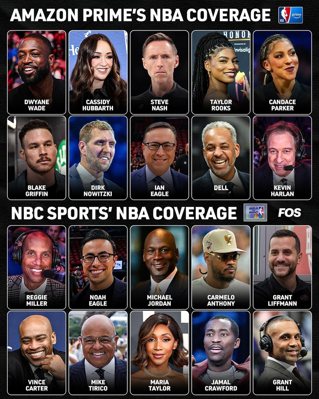 亚马逊和NBC新赛季的解说嘉宾名单~
Amazon Prime的NBA解说阵容‌