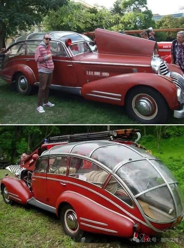 经典老车消防车哇塞，1941年的Horch 853 Sport敞篷车摇身一变成消