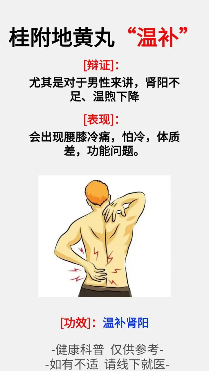 4个补阳超猛的中成药。
·散寒活络丸祛风散寒。
·桂附地黄丸温补肾阳。
·附子理