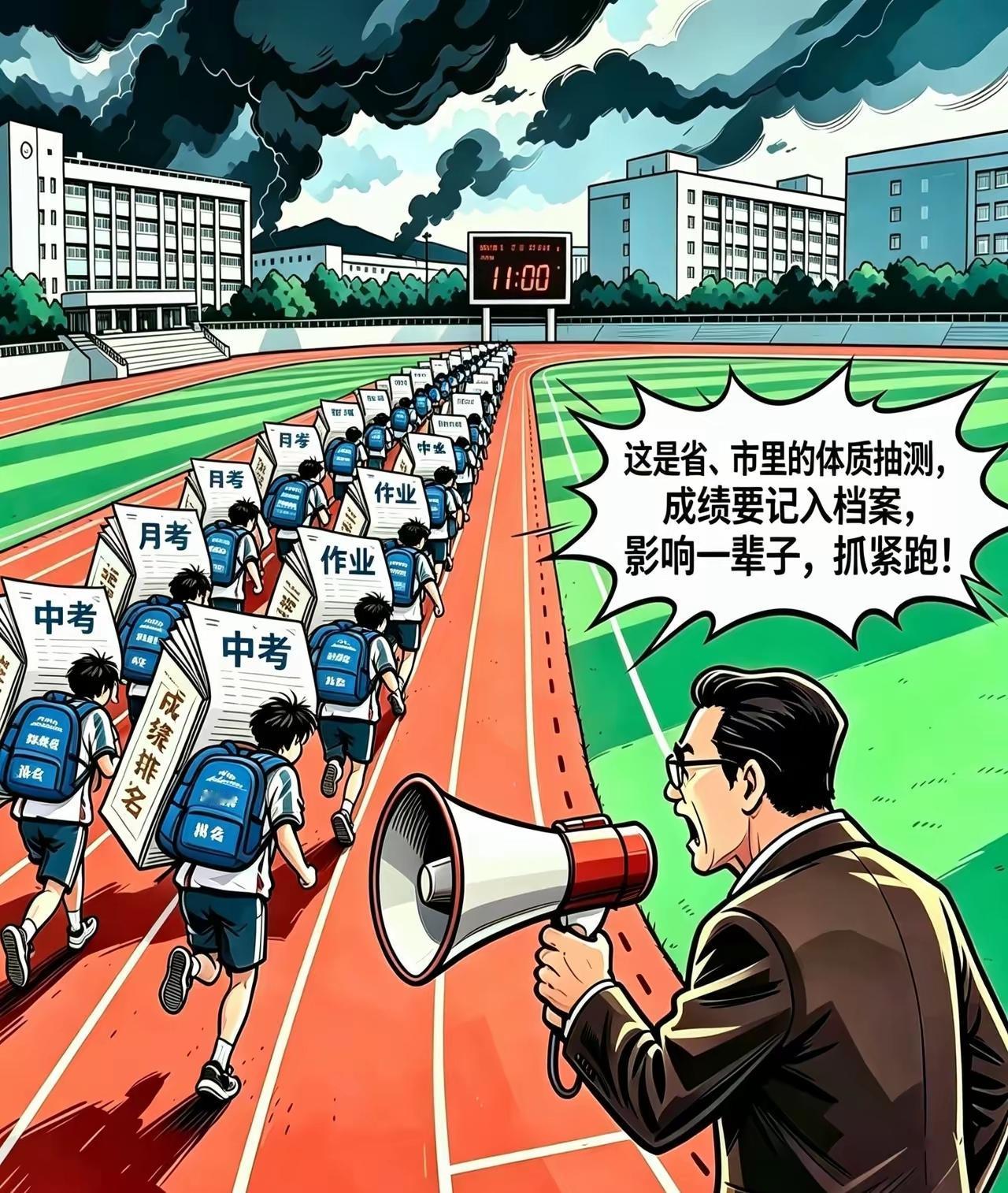 现在的过度体质检测，
已经成了孩子们的负担，
过犹不及！
该减减负了！