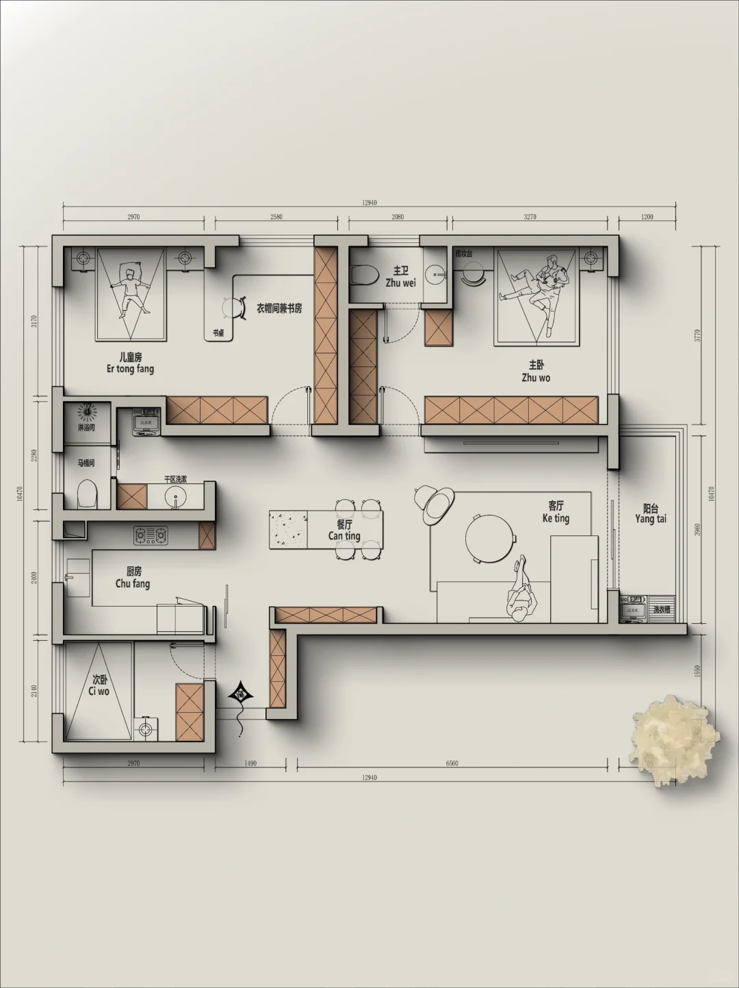🍁户型改造丨100m²四室改三室优化分享